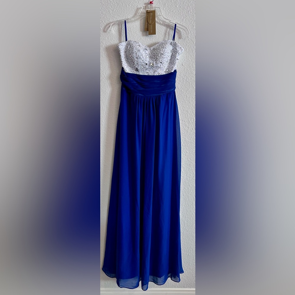 Elegant Strapless Royal Blue and White Dress